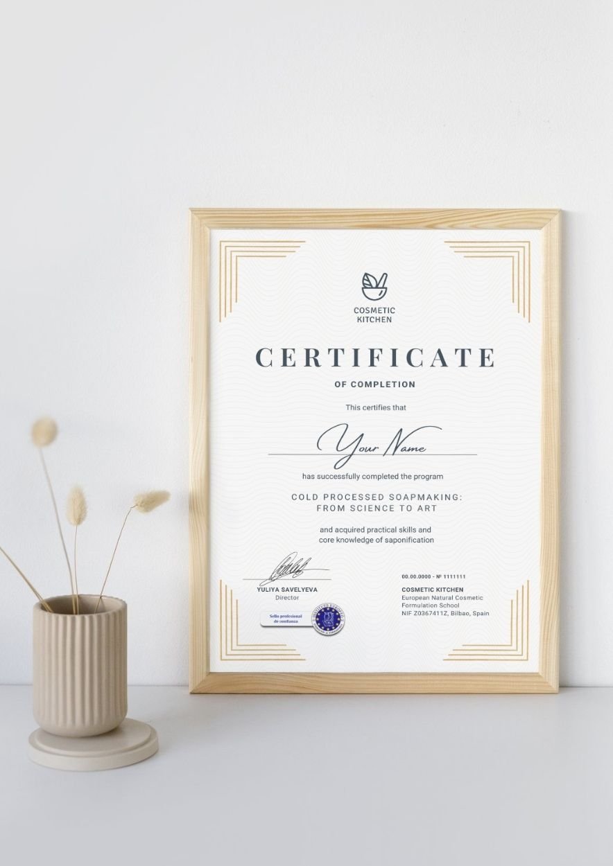 Сертификат мастера мыловарения Cosmetic Kitchen